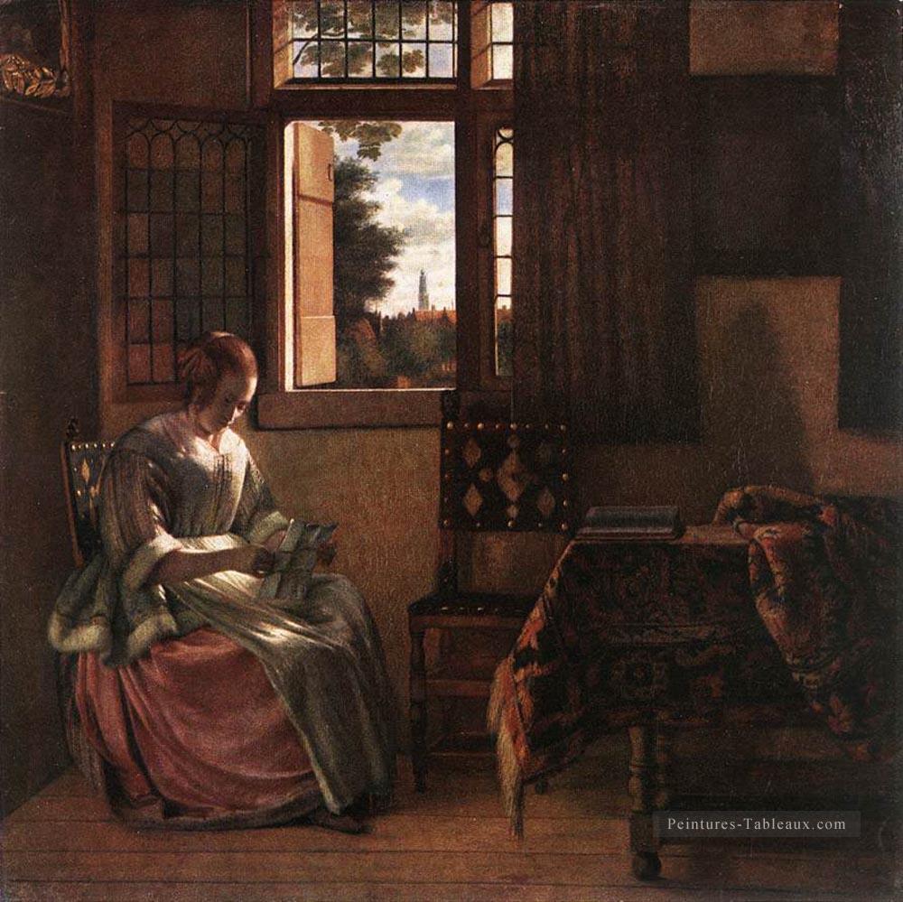 Femme lisant une lettre genre Pieter de Hooch Peintures à l'huile